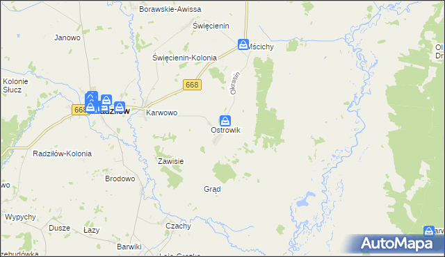 mapa Okrasin gmina Radziłów, Okrasin gmina Radziłów na mapie Targeo