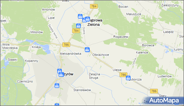 mapa Olbrachcice gmina Dąbrowa Zielona, Olbrachcice gmina Dąbrowa Zielona na mapie Targeo