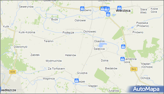mapa Olchowiec-Kolonia gmina Wierzbica, Olchowiec-Kolonia gmina Wierzbica na mapie Targeo