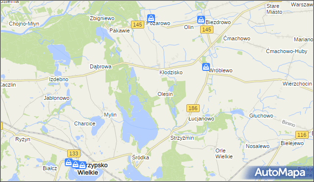 mapa Olesin gmina Wronki, Olesin gmina Wronki na mapie Targeo