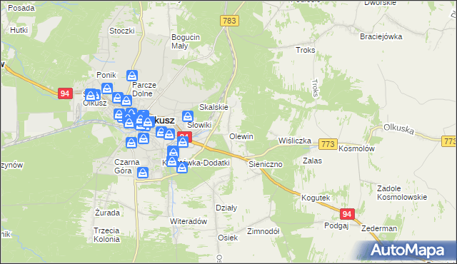 mapa Olewin gmina Olkusz, Olewin gmina Olkusz na mapie Targeo