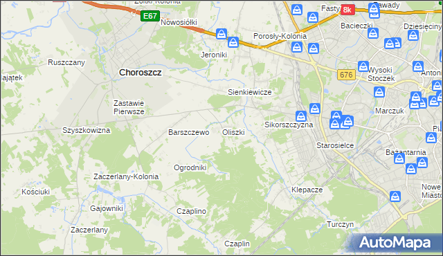 mapa Oliszki gmina Choroszcz, Oliszki gmina Choroszcz na mapie Targeo