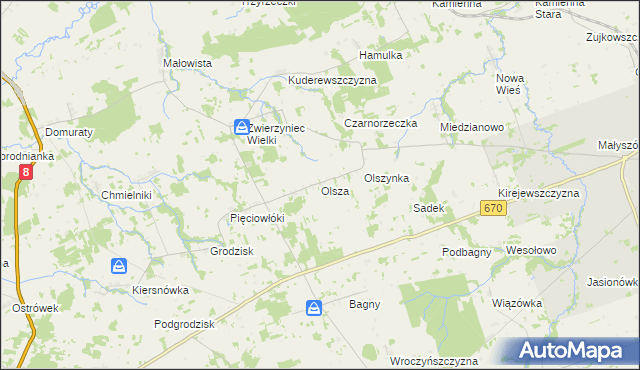 mapa Olsza gmina Dąbrowa Białostocka, Olsza gmina Dąbrowa Białostocka na mapie Targeo