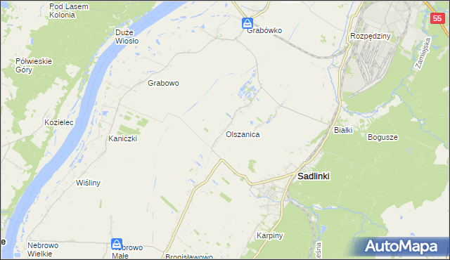 mapa Olszanica gmina Sadlinki, Olszanica gmina Sadlinki na mapie Targeo