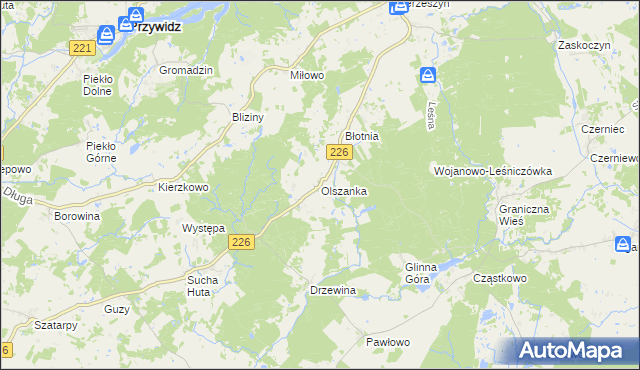 mapa Olszanka gmina Przywidz, Olszanka gmina Przywidz na mapie Targeo