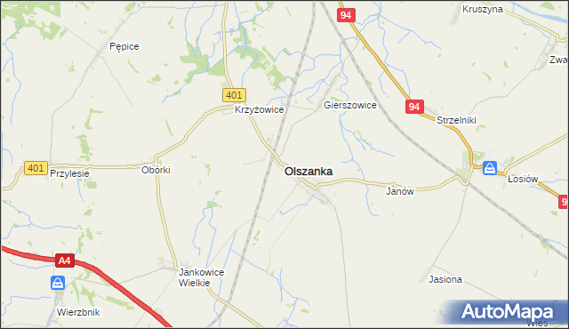 mapa Olszanka powiat brzeski, Olszanka powiat brzeski na mapie Targeo