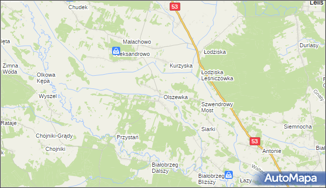 mapa Olszewka gmina Lelis, Olszewka gmina Lelis na mapie Targeo