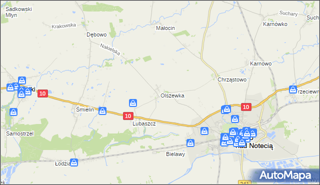 mapa Olszewka gmina Nakło nad Notecią, Olszewka gmina Nakło nad Notecią na mapie Targeo