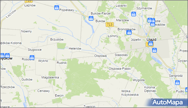 mapa Olszowa gmina Ujazd, Olszowa gmina Ujazd na mapie Targeo