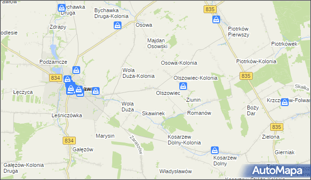 mapa Olszowiec gmina Bychawa, Olszowiec gmina Bychawa na mapie Targeo
