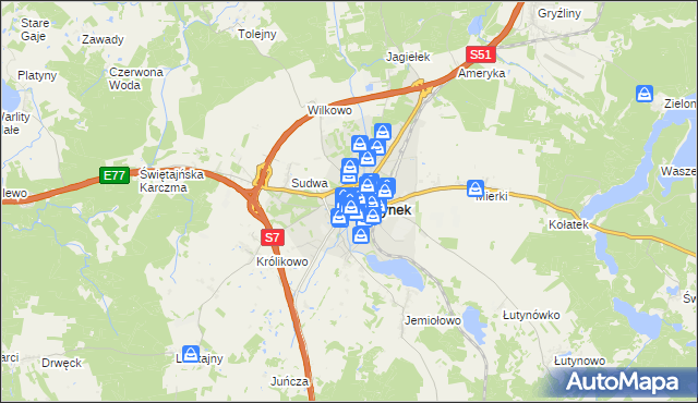 mapa Olsztynek, Olsztynek na mapie Targeo