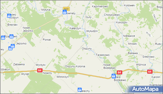 mapa Olszyny gmina Piątnica, Olszyny gmina Piątnica na mapie Targeo