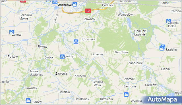 mapa Omięcin gmina Szydłowiec, Omięcin gmina Szydłowiec na mapie Targeo