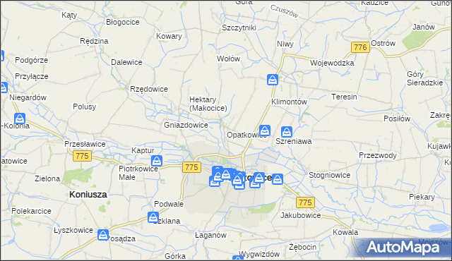 mapa Opatkowice gmina Proszowice, Opatkowice gmina Proszowice na mapie Targeo