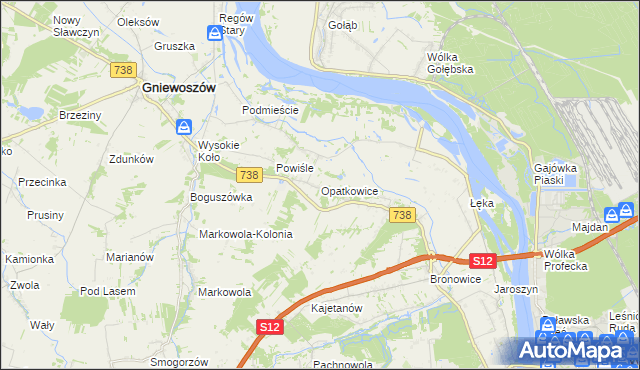 mapa Opatkowice gmina Puławy, Opatkowice gmina Puławy na mapie Targeo