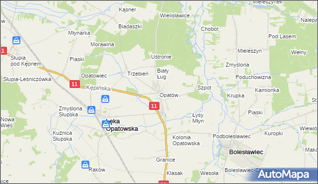 mapa Opatów gmina Łęka Opatowska, Opatów gmina Łęka Opatowska na mapie Targeo