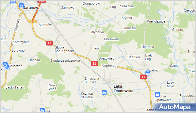 mapa Opatowiec gmina Łęka Opatowska, Opatowiec gmina Łęka Opatowska na mapie Targeo