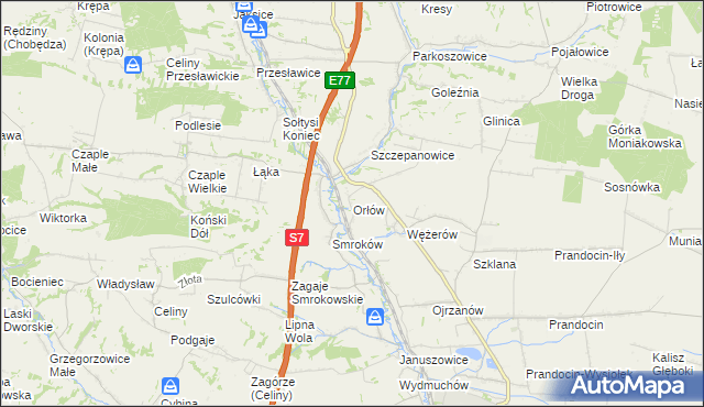mapa Orłów gmina Słomniki, Orłów gmina Słomniki na mapie Targeo