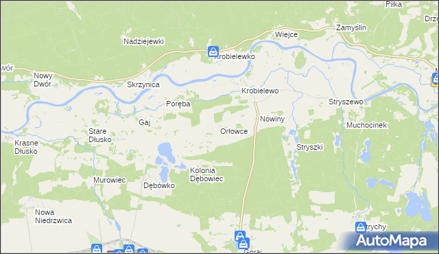 mapa Orłowce gmina Przytoczna, Orłowce gmina Przytoczna na mapie Targeo