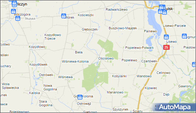 mapa Ościsłowo gmina Wilczyn, Ościsłowo gmina Wilczyn na mapie Targeo