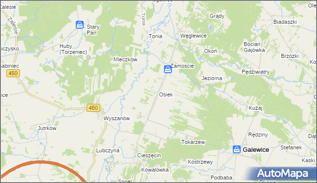 mapa Osiek gmina Galewice, Osiek gmina Galewice na mapie Targeo