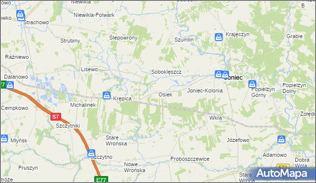 mapa Osiek gmina Joniec, Osiek gmina Joniec na mapie Targeo