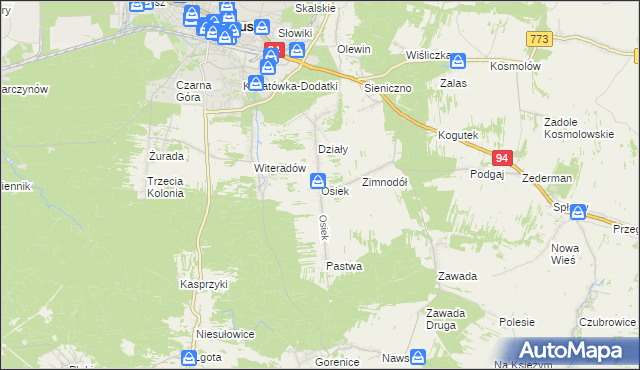 mapa Osiek gmina Olkusz, Osiek gmina Olkusz na mapie Targeo