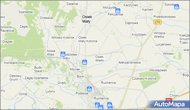 mapa Osiek Wielki gmina Osiek Mały, Osiek Wielki gmina Osiek Mały na mapie Targeo