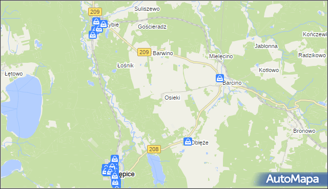 mapa Osieki gmina Kępice, Osieki gmina Kępice na mapie Targeo