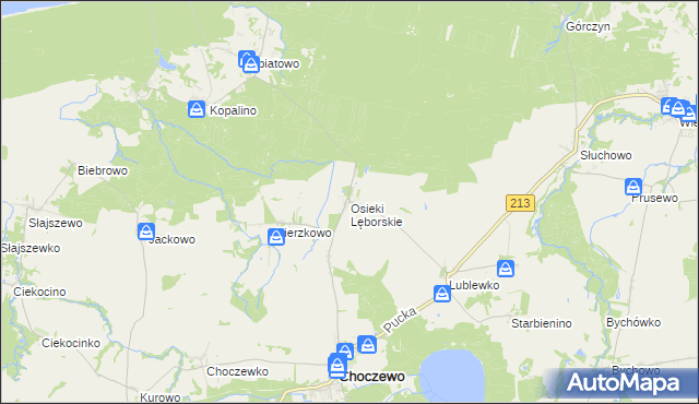 mapa Osieki Lęborskie, Osieki Lęborskie na mapie Targeo