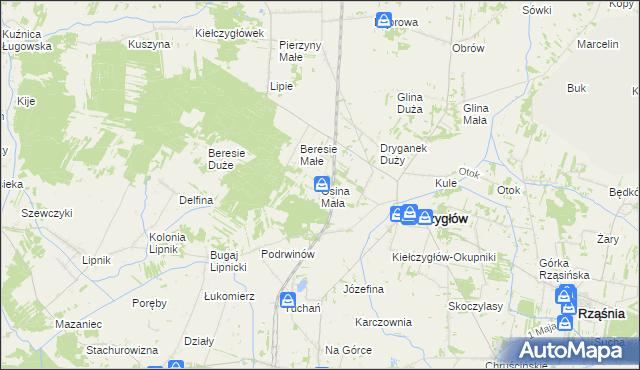 mapa Osina Mała gmina Kiełczygłów, Osina Mała gmina Kiełczygłów na mapie Targeo