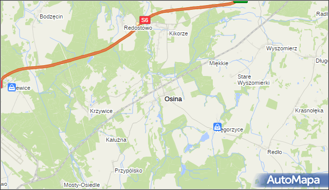 mapa Osina powiat goleniowski, Osina powiat goleniowski na mapie Targeo