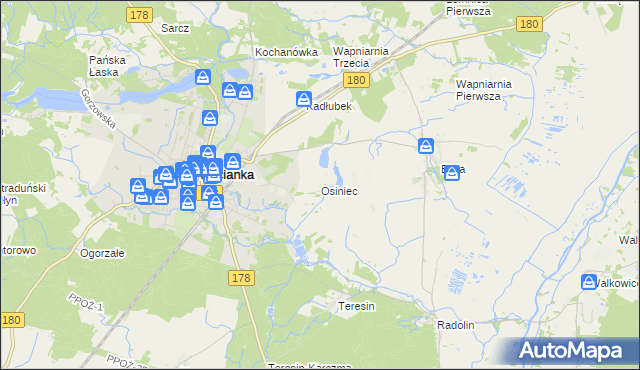 mapa Osiniec gmina Trzcianka, Osiniec gmina Trzcianka na mapie Targeo