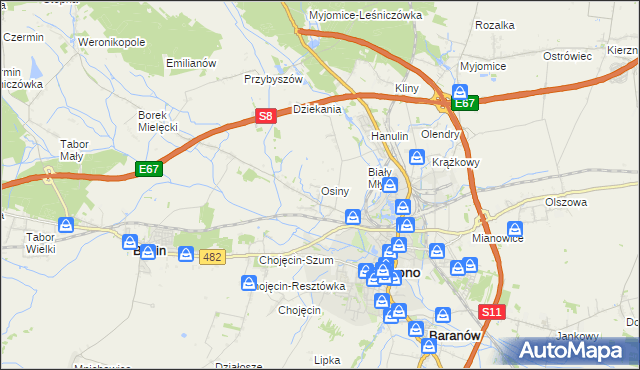 mapa Osiny gmina Kępno, Osiny gmina Kępno na mapie Targeo