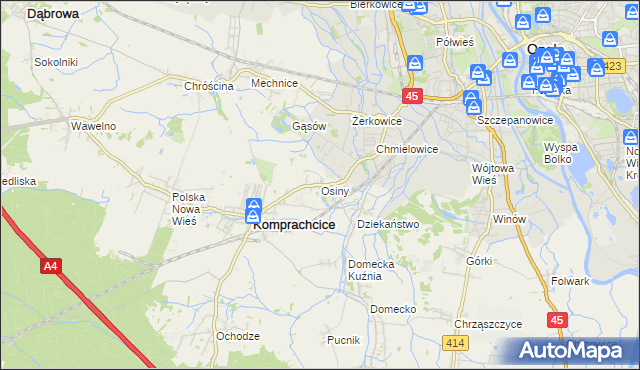 mapa Osiny gmina Komprachcice, Osiny gmina Komprachcice na mapie Targeo