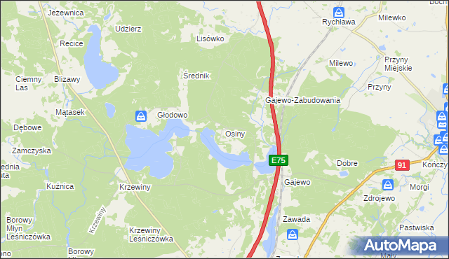 mapa Osiny gmina Nowe, Osiny gmina Nowe na mapie Targeo