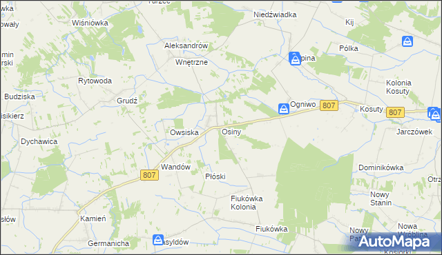 mapa Osiny gmina Wola Mysłowska, Osiny gmina Wola Mysłowska na mapie Targeo