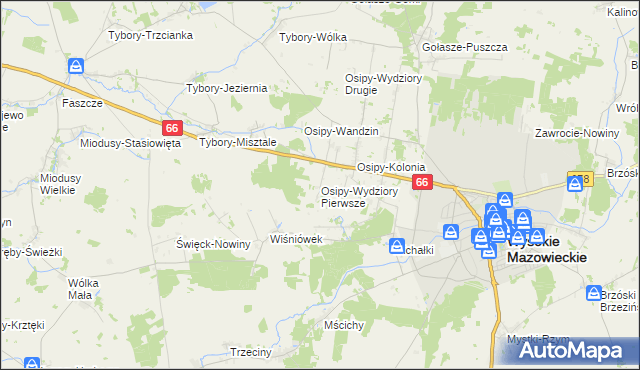 mapa Osipy-Wydziory Pierwsze, Osipy-Wydziory Pierwsze na mapie Targeo