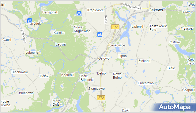 mapa Osłowo gmina Jeżewo, Osłowo gmina Jeżewo na mapie Targeo