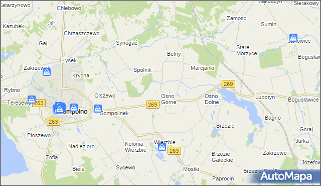 mapa Ośno Górne, Ośno Górne na mapie Targeo