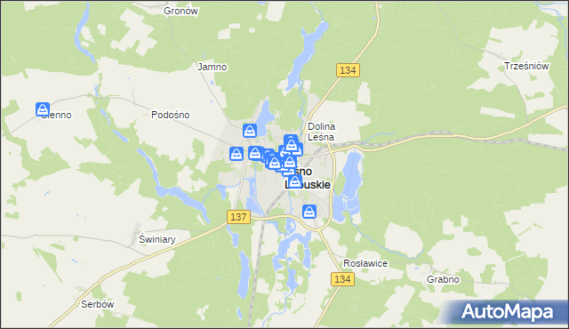 mapa Ośno Lubuskie, Ośno Lubuskie na mapie Targeo