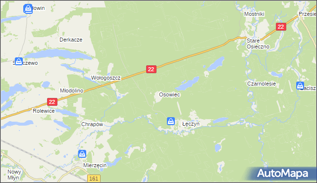 mapa Osowiec gmina Dobiegniew, Osowiec gmina Dobiegniew na mapie Targeo