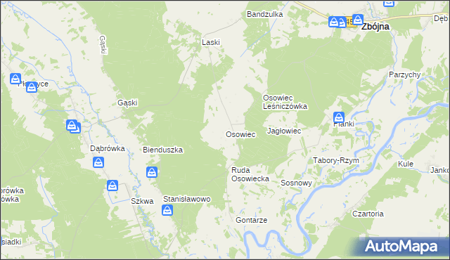 mapa Osowiec gmina Zbójna, Osowiec gmina Zbójna na mapie Targeo