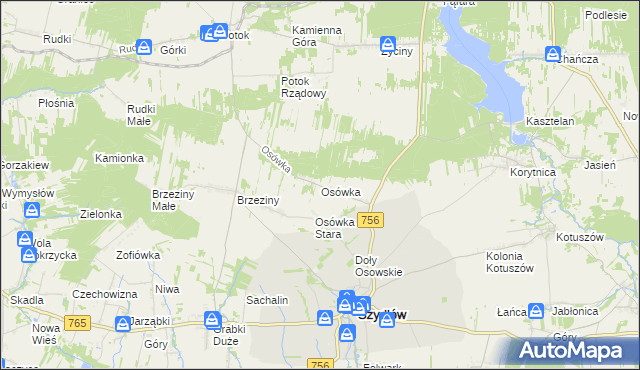 mapa Osówka gmina Szydłów, Osówka gmina Szydłów na mapie Targeo