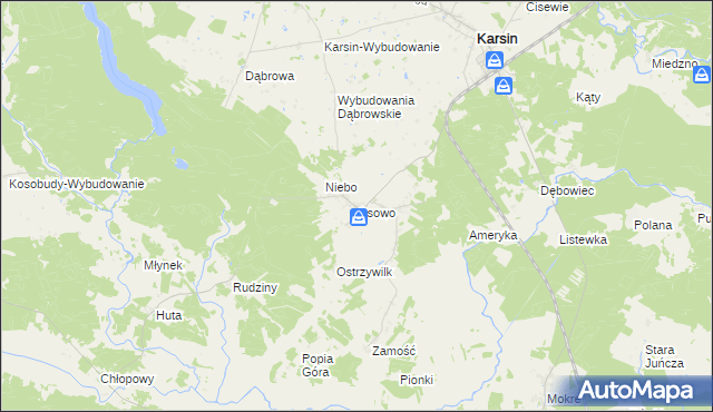 mapa Osowo gmina Karsin, Osowo gmina Karsin na mapie Targeo