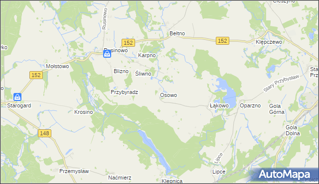 mapa Osowo gmina Świdwin, Osowo gmina Świdwin na mapie Targeo