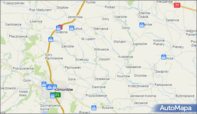 mapa Ossolin gmina Klimontów, Ossolin gmina Klimontów na mapie Targeo