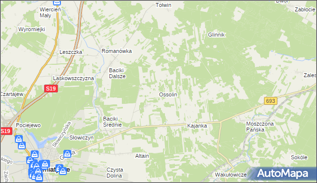 mapa Ossolin gmina Siemiatycze, Ossolin gmina Siemiatycze na mapie Targeo