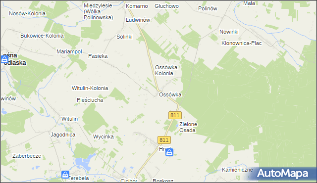 mapa Ossówka gmina Leśna Podlaska, Ossówka gmina Leśna Podlaska na mapie Targeo