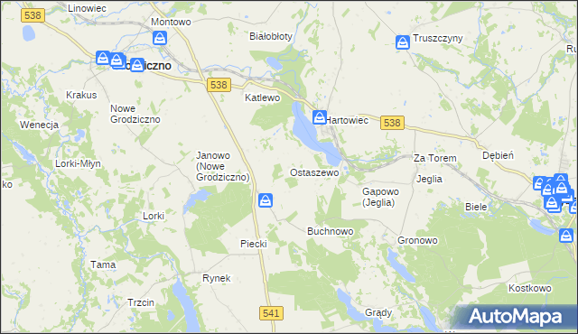 mapa Ostaszewo gmina Grodziczno, Ostaszewo gmina Grodziczno na mapie Targeo